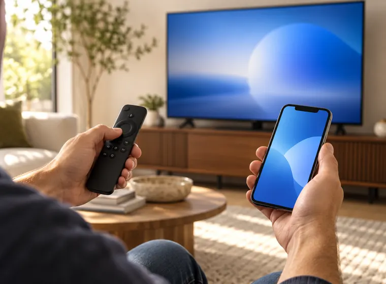 Configuração de uma televisão com telemóvel e comando